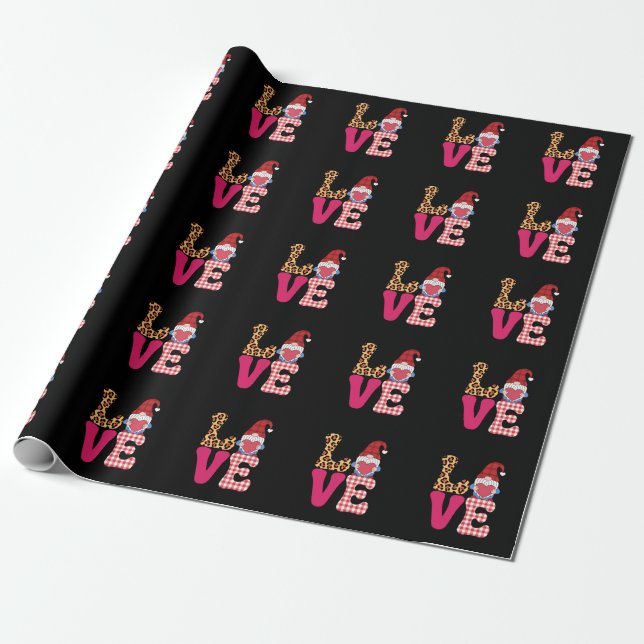 Papier Cadeau Amour Gnome Valentines Jour Buffalo Rouge Plaid Le (Déroulé)