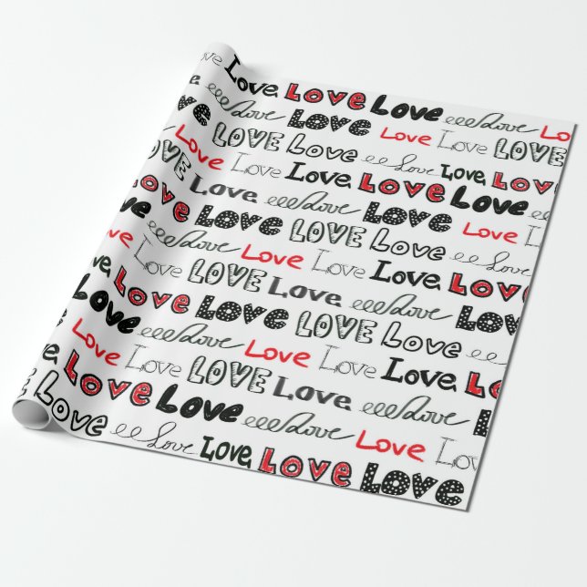 Papier Cadeau Amour motif sans couture. Love écriture manuscrite (Déroulé)