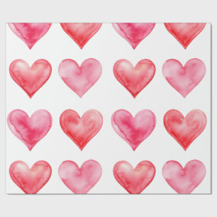 Papier Cadeau Amour rose et rouge aquarelle coeurs motif