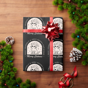 Papier Cadeau Amoureux de les chats drôles voeux de Noël noir