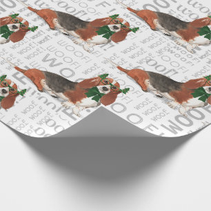 Papier Cadeau Amoureux des chiens de vacances Basset Hound Noël