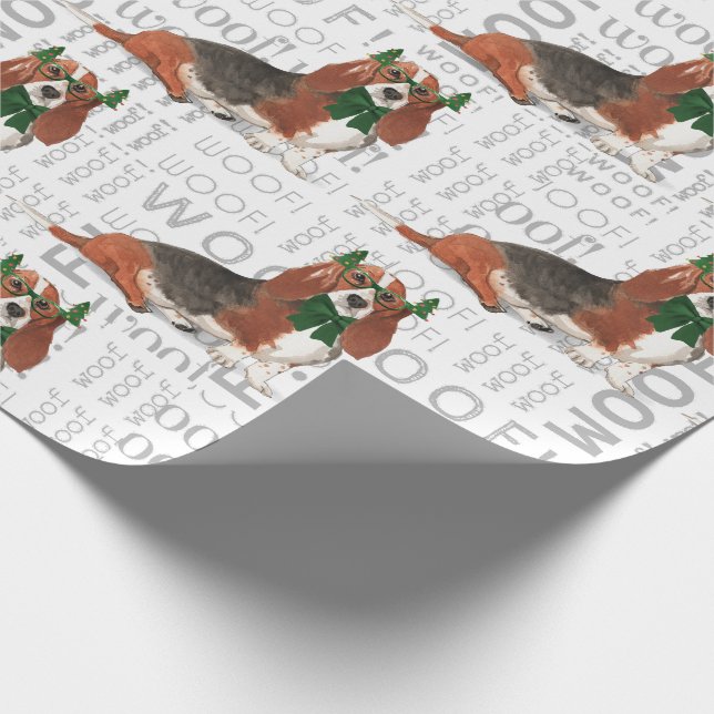 Papier Cadeau Amoureux des chiens de vacances Basset Hound Noël (Coin)