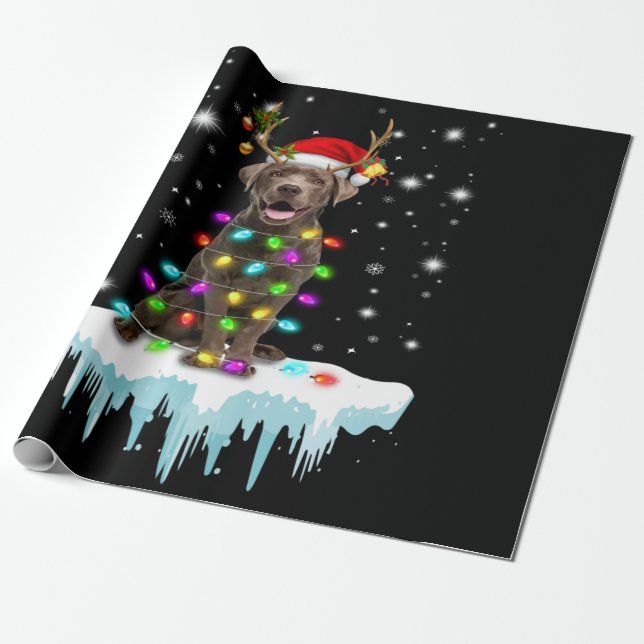 Papier Cadeau Amoureux des chiens | Lumière de Noël du Labrador  (Déroulé)