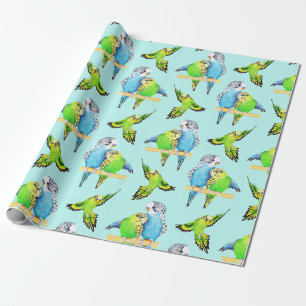 Papier Cadeau Amoureux des perruches bleues et vertes Perruche O