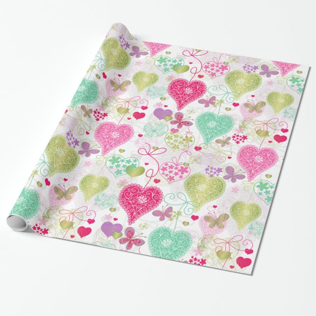 Papier Cadeau Amoureux et papillons (Déroulé)