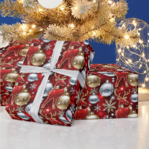 Papier Cadeau Ampoules de Noël festives carrelées de rennes