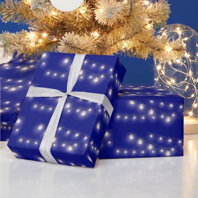 Papier Cadeau Ampoules Lumineuses Sur Bleu (Vacances)