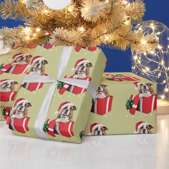 Papier Cadeau Amusant anglais Bulldog Chien arbre lumières de No (Vacances)