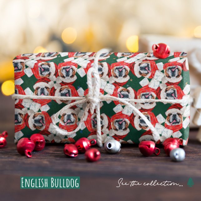 Papier Cadeau Amusant anglais Bulldog Motif de Noël (Créateur téléchargé)