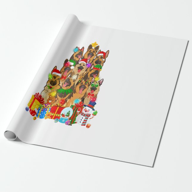 Papier Cadeau Amusant berger allemand Noël Arbre Lumière Cadeau (Déroulé)