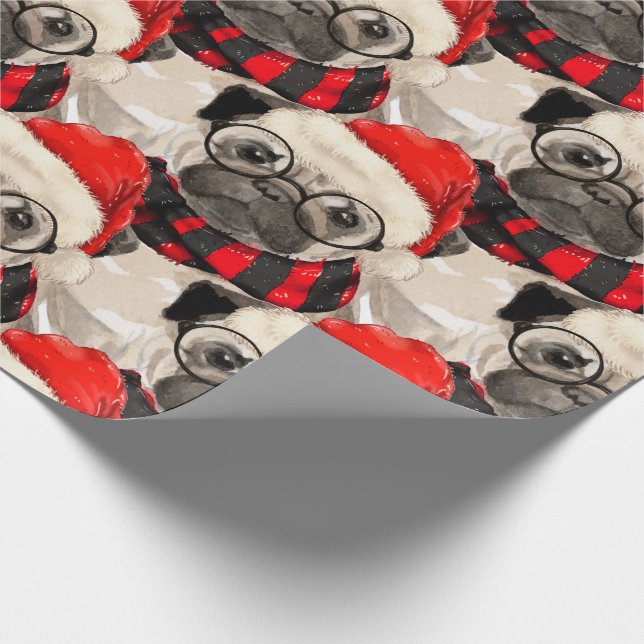 Papier Cadeau Amusant Carlin chien vacances de Noël (Coin)