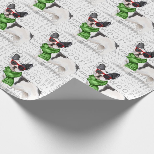 Papier Cadeau Amusant chien Boston Terrier Noël (Coin)
