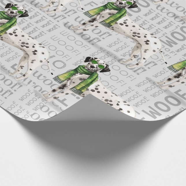 Papier Cadeau Amusant chien de Noël dalmate (Coin)