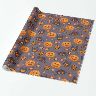 Papier Cadeau Amusant Halloween Citrouille Motif violet Arrière