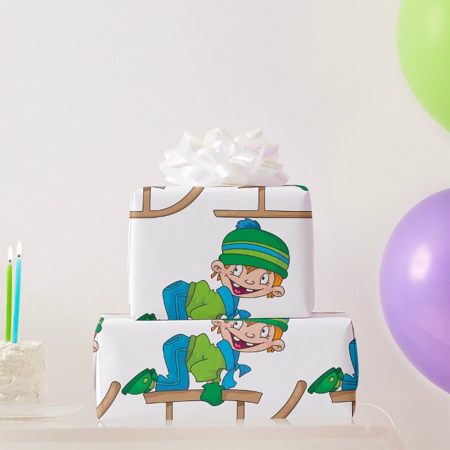 Papier Cadeau Amusant Hiver Sledding Boy mignonne Snow Adventure (Créateur téléchargé)