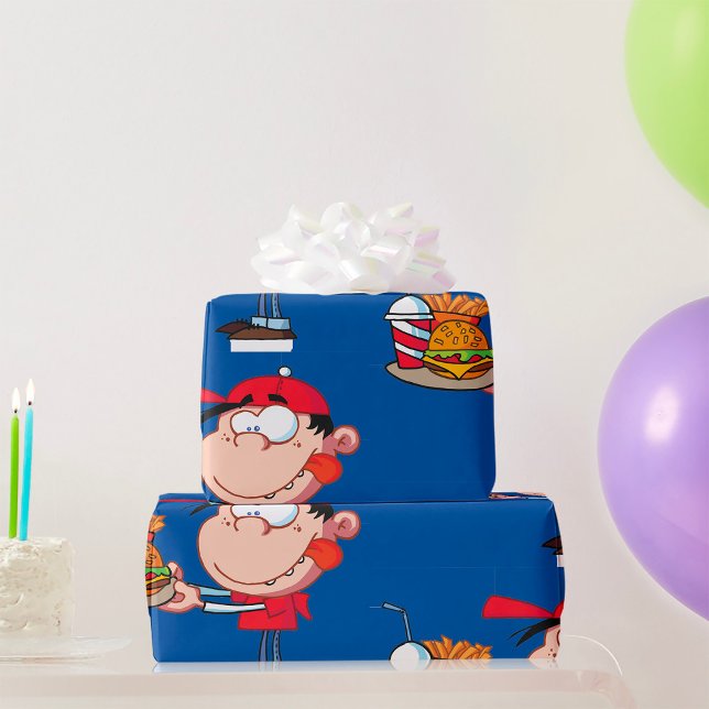 Papier Cadeau Amusant Kid Fast Food Burger, Fries et Boire (Créateur téléchargé)