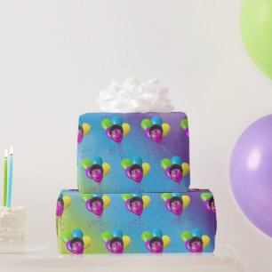 Papier Cadeau Amusant visage de ballon d'anniversaire sur arc-en
