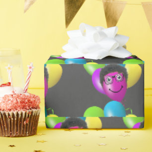 Papier Cadeau Amusant Visage de l'homme à ballons d'anniversaire