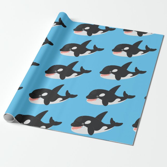 Papier Cadeau Amusante baleine orque mignonne dessin animé (Déroulé)