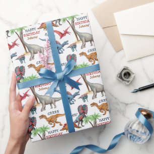Papier Cadeau Amusants Dinosaur Parade Anniversaire des enfants