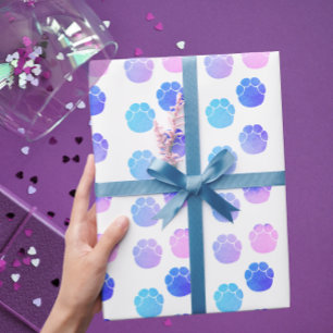 Papier Cadeau Amusants Empreintes Eléphantes Violet Et Rose Aqua
