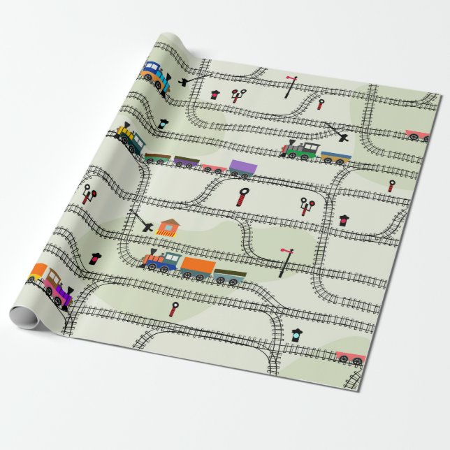 Papier Cadeau Amusants enfants chemin de fer motif sans couture  (Déroulé)