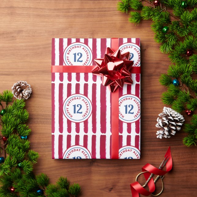 Papier Cadeau Amusants Rouge Blanc Popcorn Stripes Motif d'aquar (Cadeau de vacances)