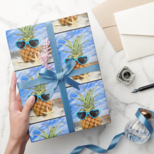 Papier Cadeau Ananas avec Lunettes de soleil Coeur