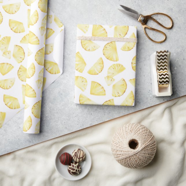 Papier Cadeau Ananas Jaunes Tropicaux Anniversaire (Artisanat)