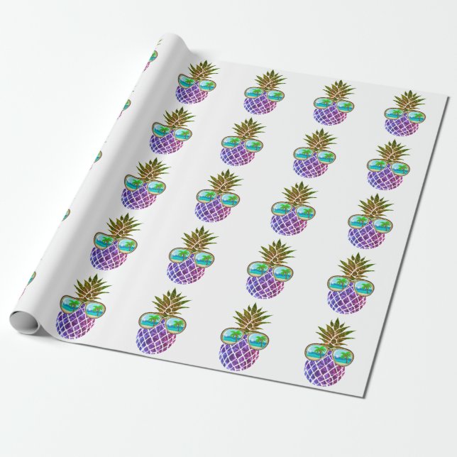 Papier Cadeau Ananas rose violet tropical (Déroulé)