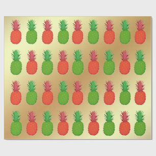 Papier Cadeau Ananas rouges et verts de Noël sur l'or