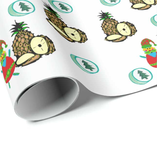 Papier Cadeau Ananas, Snowman Noël Arbres enveloppant papier (Coin rond)