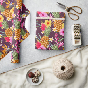 Papier Cadeau Ananas Tropicaux Et Fleur 