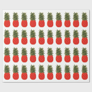 Papier Cadeau Ananas tropicaux rouges de Noël de vert et d'or