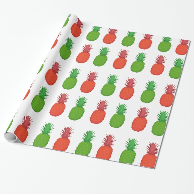 Papier Cadeau Ananas tropicaux rouges et verts de Noël (Déroulé)