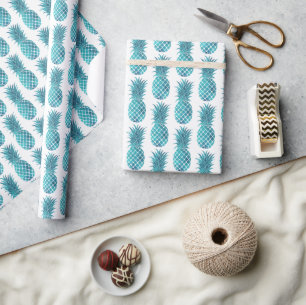 Papier Cadeau Ananas tropicaux Turquoise Aqua