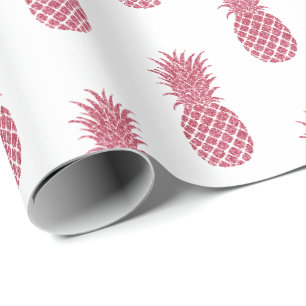 Papier Cadeau Ananas tropiques à Parties scintillant rose