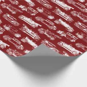 Papier Cadeau Ancien Motif de voiture Rouge Blanc Vintage