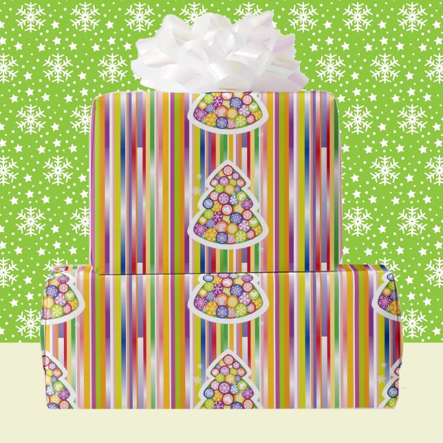 Papier Cadeau Ancien Noël Bonbons Stripes Couleur Citrus (Créateur téléchargé)