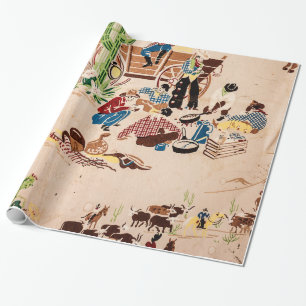 Papier Cadeau Ancien Ouest Cowboy Thématique papier d'enveloppem