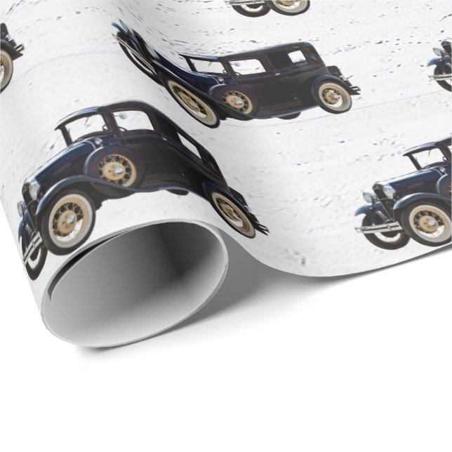 Papier Cadeau Ancien papier d'emballage de voiture noire (Coin rond)