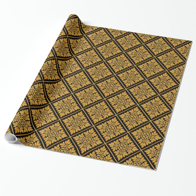 Papier Cadeau Ancien tuile anglaise brillant or brillant (Déroulé)