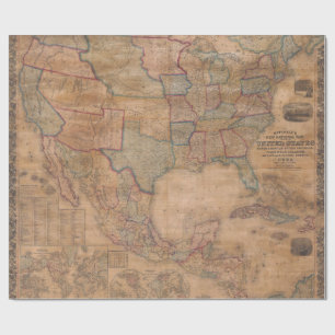 Papier Cadeau Ancienne carte des États-Unis Enveloppement roulé 