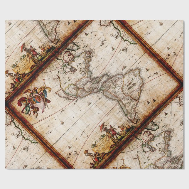 Papier Cadeau Ancienne carte du continent américain (Plat)