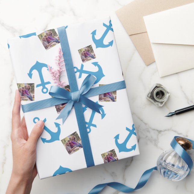 Papier Cadeau Ancre bleue et image photo (Cadeaux)