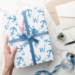 Papier Cadeau Ancre bleue et monogramme