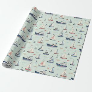 Papier Cadeau Ancre de voilier bleu cadeau aquarelle nautique