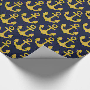 Papier Cadeau Ancre d'or sur l'arrière - plan de bleu marine