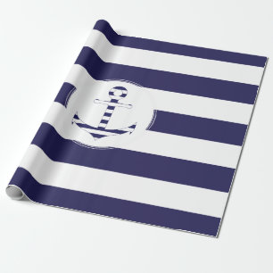 Papier Cadeau Ancre nautique rayée