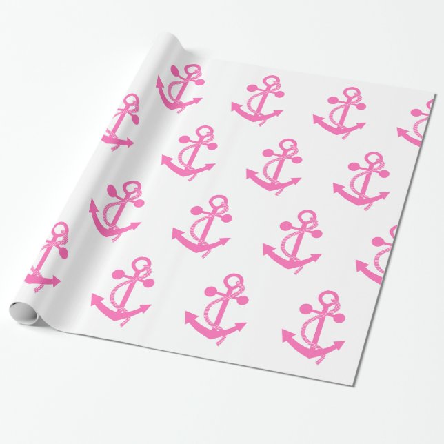 Papier Cadeau Ancre nautique rose chaud (Déroulé)